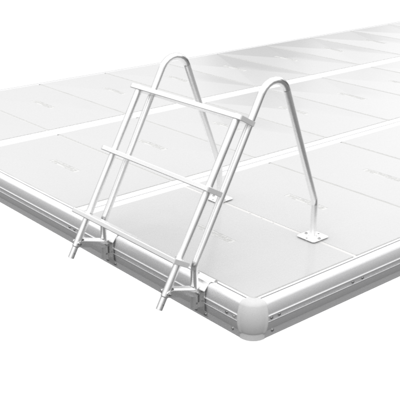 Vikbar uppfälld badstege monterad på EasyFloat-brygga